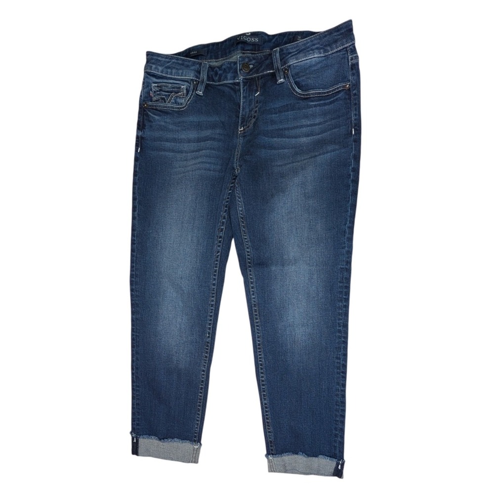 Vigoss Jeans Women 8S Blue Heritage Fit Crop Tapered Mid Rise Distressed Cuffed